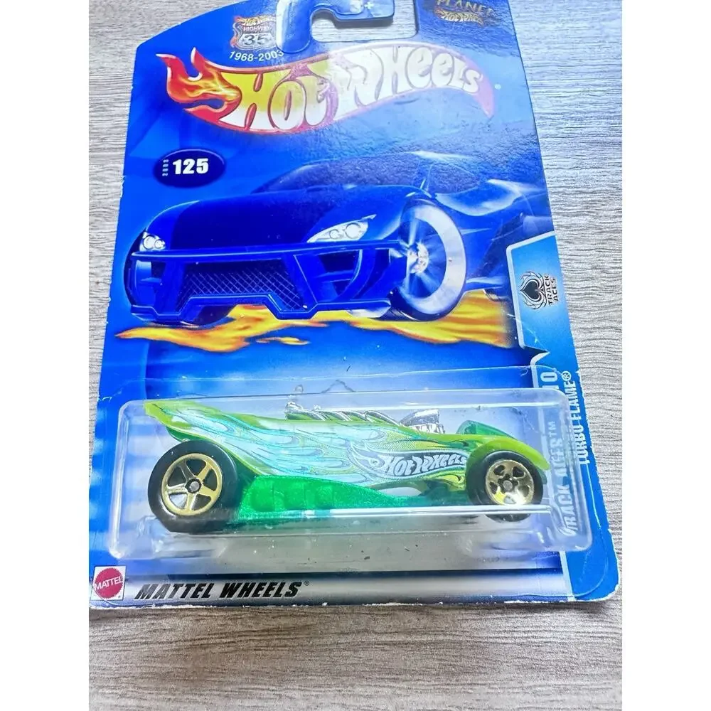 2003 Hot Wheels #125 Track Aces 1/10 TURBO FLAME Green w/Gold 5 Spoke Wheels H48